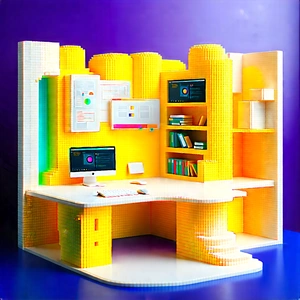 Tech Voxel Art: Futuristic digital workspace