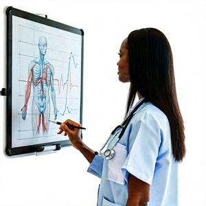 Business Graphic Design: Healthcare professional using digital whiteboard