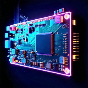 Circuit Board With Neon Accents With Close-up Computer