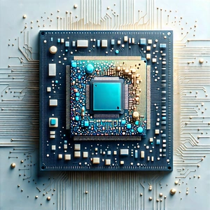 Tech Pastel Drawing: Microchip With Digital Particles With Close-up Computer