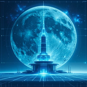 A Large Building With A Tall Tower Is Shown In The Foreground, With A Moon In The Background