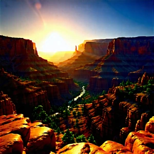 Nature Lithograph: Canyon During Golden Hour With Computer-generated, Representation