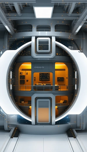 In The Image, There Is A Large, Futuristic-looking Room With A Circular Shape
