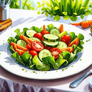 Lifestyle Gouache Painting: Healthy meal prepared with seasonal produce