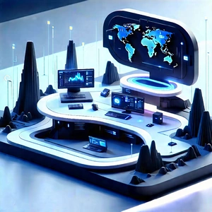 (futuristic:1.24) tech startup office