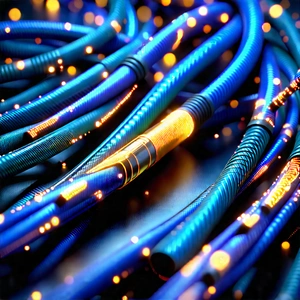 Close-up Of Fiber Optic Cables With Close-up Blue