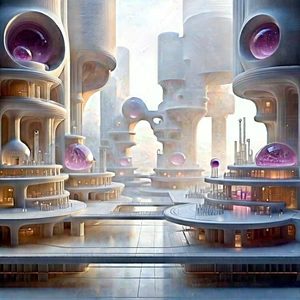 Futuristic Research Laboratory With Futuristic City,