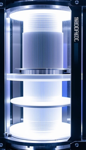 A Large White Cylinder Is Sitting On A Glass Table