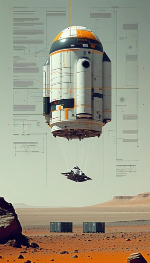 A Large Spacecraft Is Shown In A Diagram, With A Smaller Spacecraft Hanging From It