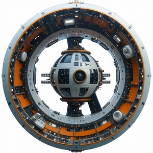 The Image Is A 3d Model Of A Space Station, Showcasing Its Interior And Exterior