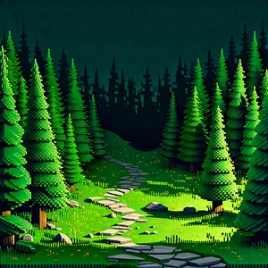 Nature Voxel Art: Path Through Dense (forest:1.5) With Image, There