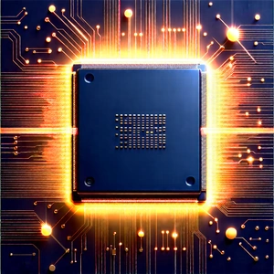 Tech Digital Illustration: Microchip with (digital:1.19) particles