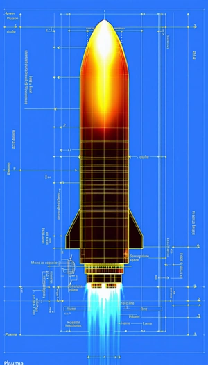 A Rocket Is Shown In A Blue Background, With A Yellow Line Indicating Its Center Of Gravity