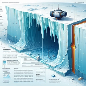 The Image Is A Detailed Illustration Of A Space Station, With A Large Ice Wall In The Background