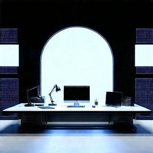 Futuristic (digital:1.16) Workspace With Well-lit Office
