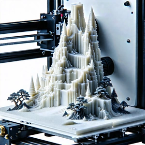 Tech Long Exposure Photography: 3d Printer With Digital Particles With Printed Model