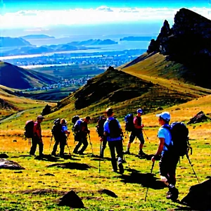 Lifestyle Digital Art: Hiking group with colleagues