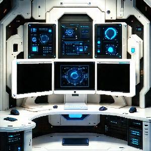 Futuristic (digital:1.18) Workspace With Image, There