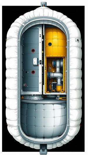 A Large White Cylinder Is Shown In A Drawing, With A Yellow Section In The Middle