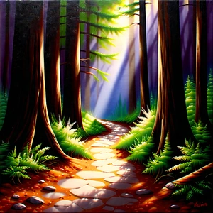 Nature Oil Painting: Path through redwood forest