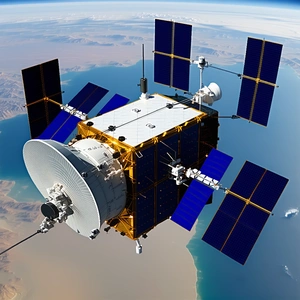 A Spacecraft Is Shown In A Close-up View, With Its Various Components Clearly Visible