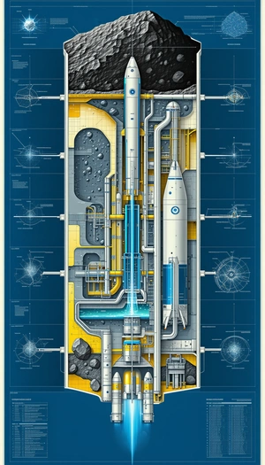 The Image Is A Blue And Yellow Illustration Of A Space Shuttle, Showcasing Its Various Components