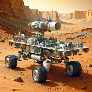 A Large, Futuristic Vehicle Is Parked On A Rocky