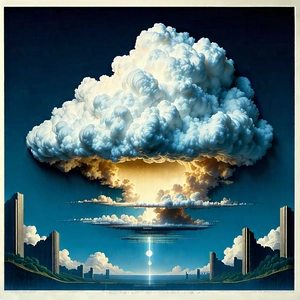 Tech Woodcut Print: Cloud computing visualization