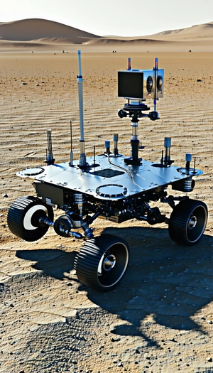 A Large Robotic Vehicle With A Camera Mounted On Its Front