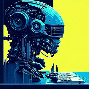 Tech Linocut Print: Machine Learning Visualization With Futuristic Robot