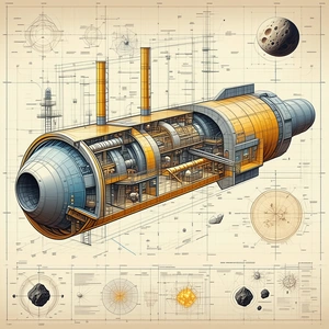 The Image Is A Detailed Drawing Of A Spacecraft, Showcasing Its Various Components