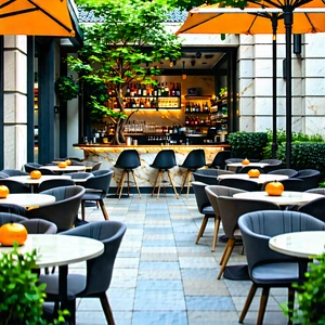 Urban Aerial Photography: Urban street with outdoor seating