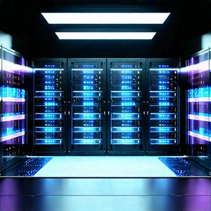 Server Rack With Holographic Projection With Image, There
