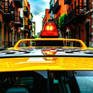 Urban Macro Photography: (city:1.14) Taxi In Historic Quarter With Yellow Taxi