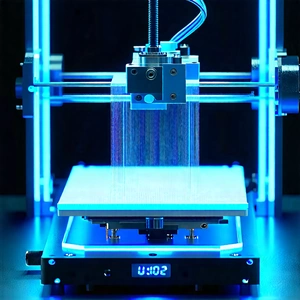 Tech 3D Render: 3d printer with data streams