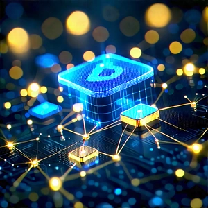 Blockchain Network Visualization With Blue Yellow