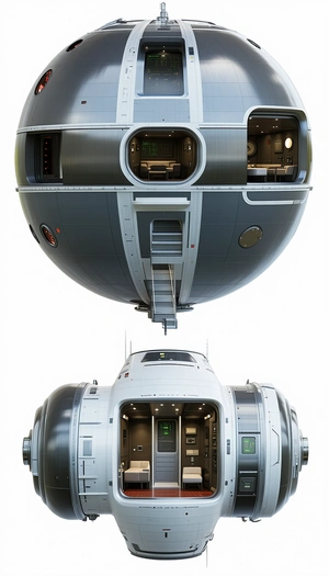 A Large, Round Spacecraft With A Hatch On The Side