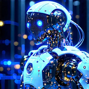 Robot With Holographic Projection With Futuristic Robot