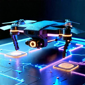Drone With Digital Artwork With Blue Black