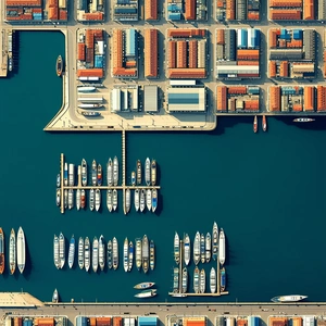 Urban Flat Design: Aerial view of harbor district