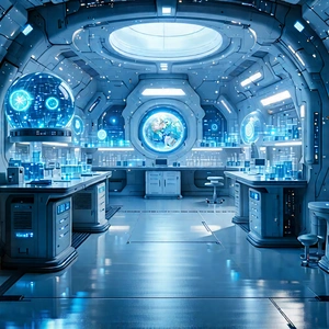 (futuristic:1.27) Research Laboratory With Image, There