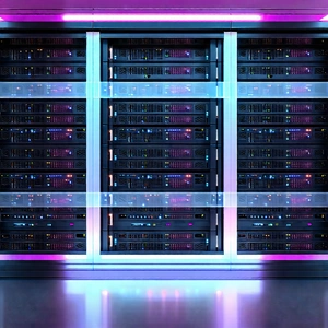 Tech Pastel Drawing: Server Rack With Holographic Projection With Image, There