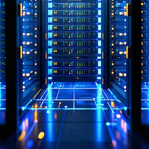 Tech Diagram Style: Server rack with data streams