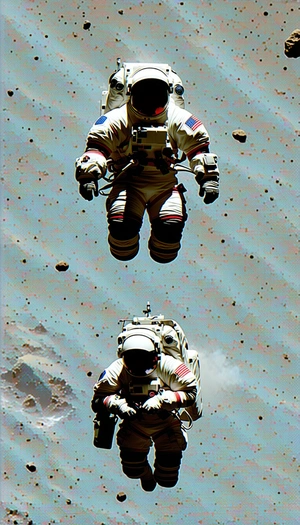 In The Image, There Are Two Astronauts In Space Suits, Both Wearing Helmets