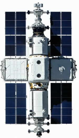 A Large White Spacecraft Is Docked With A Space Station