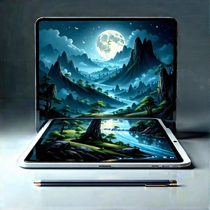 Tablet With Digital Artwork With Laptop Computer