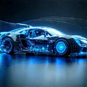 Automotive Technology In Tech Office With Futuristic Blue