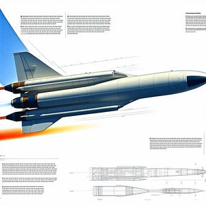 A Large, Detailed Drawing Of A Jet Airplane Is Displayed In A Book Or Magazine