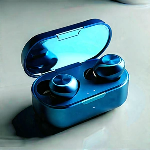 Wireless Earbuds With User Interface With Blue Case