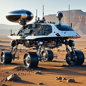 A Futuristic Vehicle Is Parked In A Desert Landscape